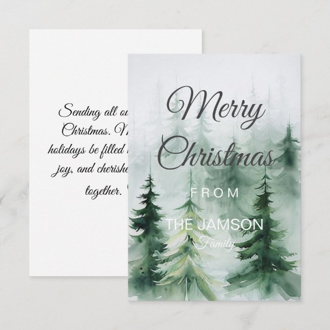 Elegant Watercolor Forest Merry Christmas Card (Front/Back)