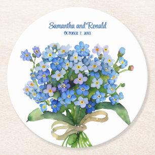 Elegant Watercolor Forget-me-not Wedding Round Paper Coaster