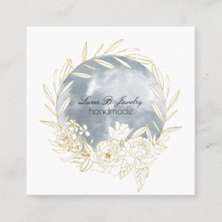 Elegant Watercolor Full Moon & Floral Square Card