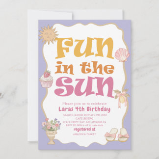 Elegant Watercolor Fun in the sun 4th Birthday pa Invitation