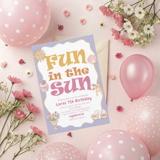 Elegant Watercolor Fun in the sun 7th Birthday pa Invitation