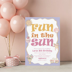 Elegant Watercolor Fun in the sun 8th Birthday pa Invitation