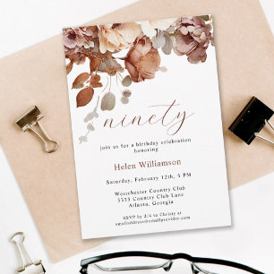 Elegant Watercolor Garden Floral 90th Invitation
