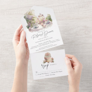 Elegant watercolor Garden Rehearsal Dinner All In One Invitation