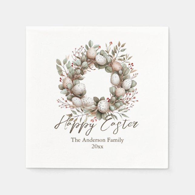 Elegant Watercolor Garland Eggs Easter Napkin (Front)