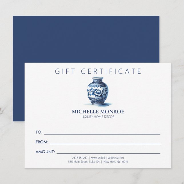 Elegant Watercolor Ginger Jar Gift Certificate (Front/Back)