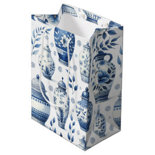 Elegant Watercolor Ginger Jars Pattern Medium Gift Bag