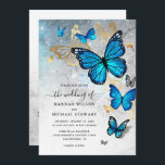 Elegant Watercolor Gold Blue Butterfly Wedding Invitation<br><div class="desc">Create your own elegant blue butterfly wedding invitations using an easy to personalize DIY card template with both silver and gold options. The watercolor, ink fairytale design painted by Raphaela Wilson features an arc of graceful navy blue and gold monarch butterflies over a vintage, rustic grey stone backdrop glowing with...</div>