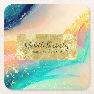 Elegant Watercolor Gold Foil Square Paper Coaster