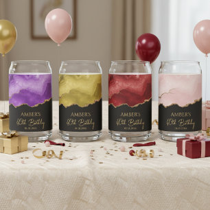 Elegant Watercolor Gold Marble Personalized Can Glass