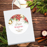 Elegant watercolor gold red poinsettia Christmas  Classic Round Sticker<br><div class="desc">Watercolor Christmas classic  pines red poinsettia golden baubles and sprinkles snowy pines Christmas gift stickers.</div>