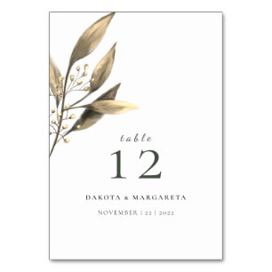Elegant watercolor gold rustic leaf table number