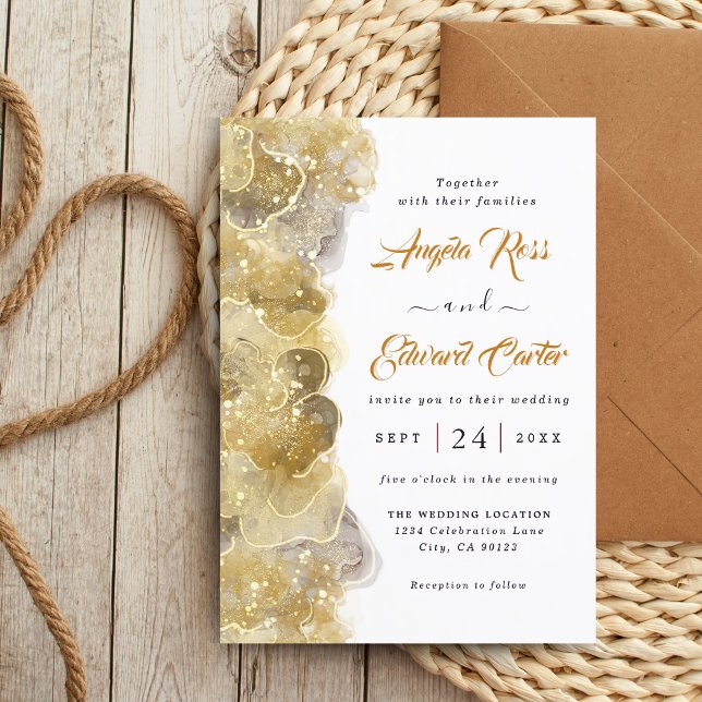 Elegant Watercolor Gold Wedding Invitation (Creator Uploaded)
