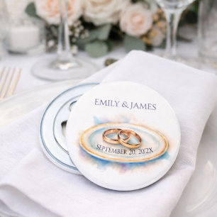 Elegant Watercolor Golden Rose Wedding Rings Bottle Opener