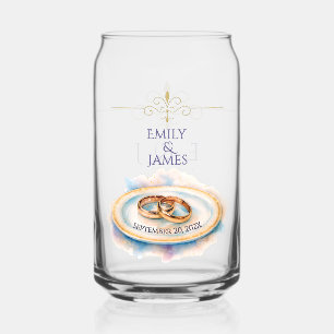 Elegant Watercolor Golden Rose Wedding Rings Can Glass