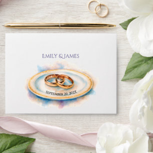 Elegant Watercolor Golden Rose Wedding Rings Envelope