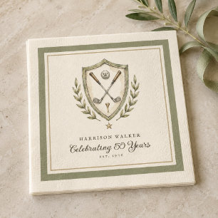 Elegant Watercolor Golf Crest Milestone Birthday Napkin