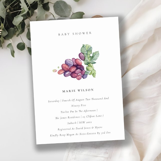 Elegant Watercolor Grape Fauna Baby Shower Invite (Creator Uploaded)