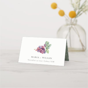 Elegant Watercolor Grape Foliage Rustic Wedding Place Card