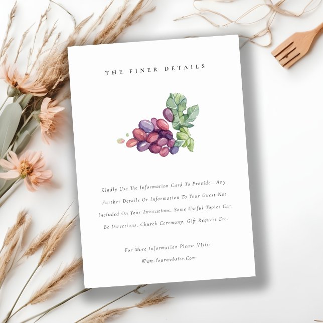 Elegant Watercolor Grape Foliage Wedding Detail Enclosure Card (Creator Uploaded)