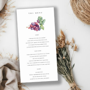 Elegant Watercolor Grape Foliage Wedding Menu Card