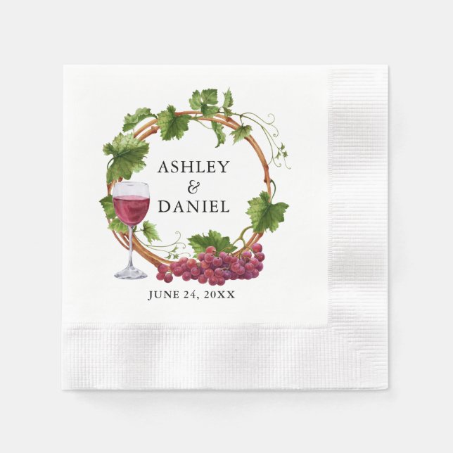 Elegant Watercolor Grape Vines Wood Wreath Wedding Napkin (Front)