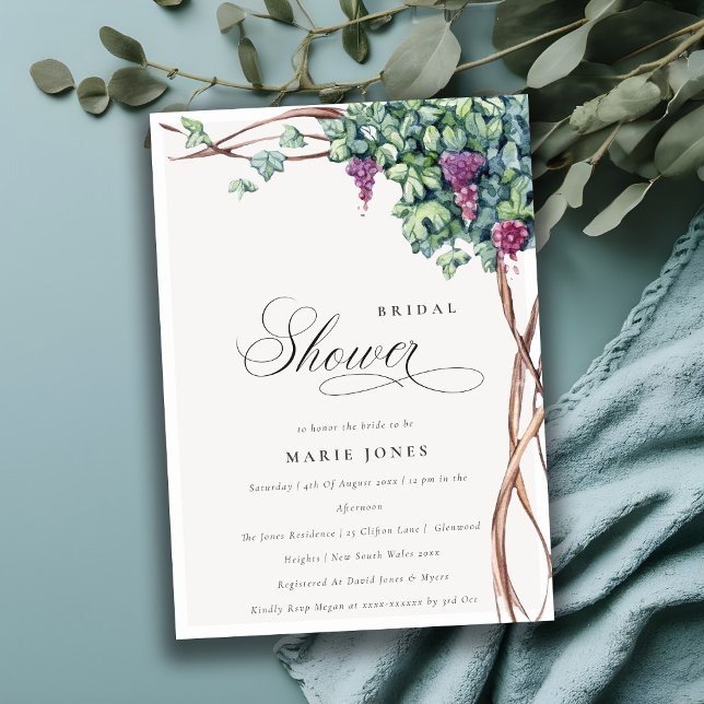 Elegant Watercolor Grapevine Bridal Shower Invite (Creator Uploaded)