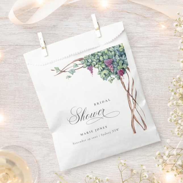 Elegant Watercolor Grapevine Foliage Bridal Shower Favour Bag (Clipped)