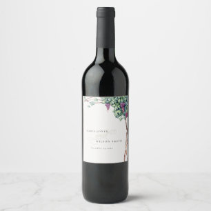 Elegant Watercolor Grapevine Foliage Wedding Wine Label