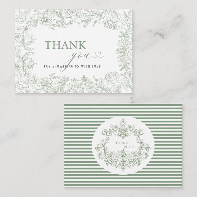 Elegant Watercolor  green floral chinoiserie Thank Card (Front/Back)
