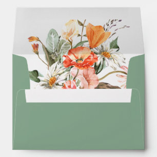 Elegant Watercolor Green Floral Return Address Envelope