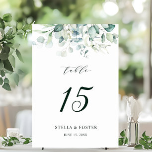Elegant Watercolor Green Foliage Wedding Table Number