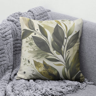 Elegant Watercolor Green Leaf Pattern  Outdoor Pillow