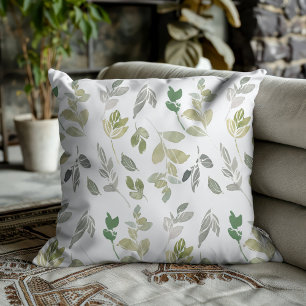Elegant Watercolor Green Leaf Pattern  Throw Pillow
