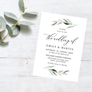 Elegant Watercolor Green Leaf Spring Wedding Invitation