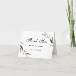 Elegant Watercolor Green Leaf Thank You Card