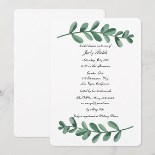 Elegant Watercolor Green Leaves Bridal Shower Invitation