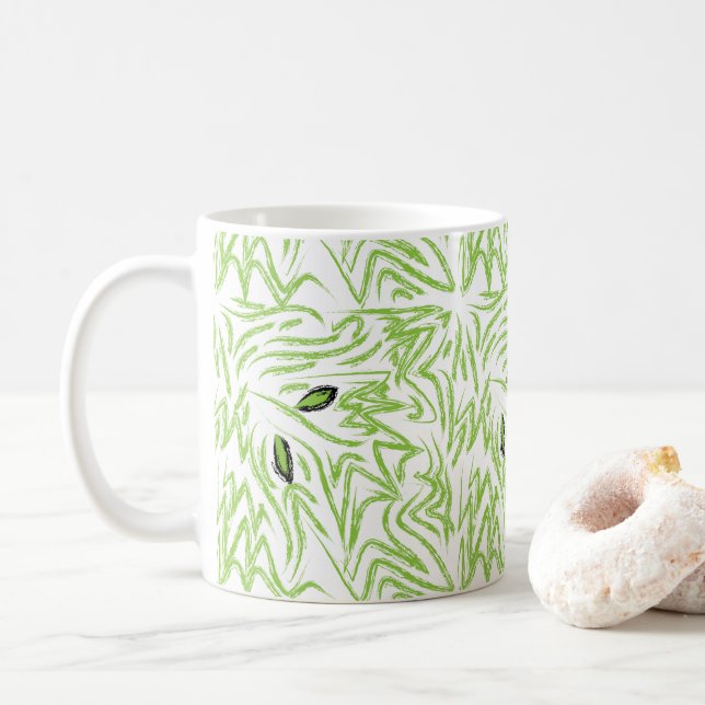 Elegant Watercolor Green Leaves Coffee Mug (With Donut)