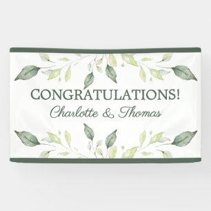 Elegant Watercolor Green Leaves & Trim Wedding Banner