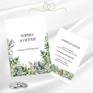 Elegant Watercolor Green Leaves Wedding All In One Invitation