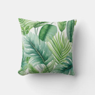 Elegant Watercolor Green Tropical Leaves Pattern Throw Pillow