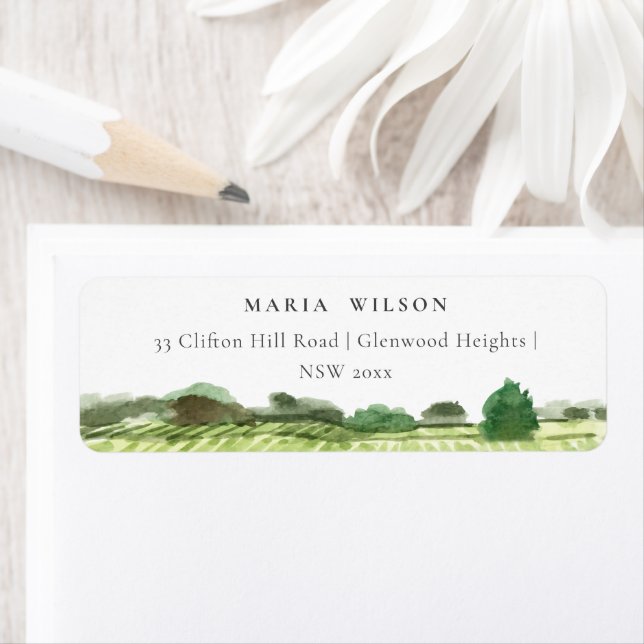 Elegant Watercolor Green Winery Vineyard Address (Insitu)