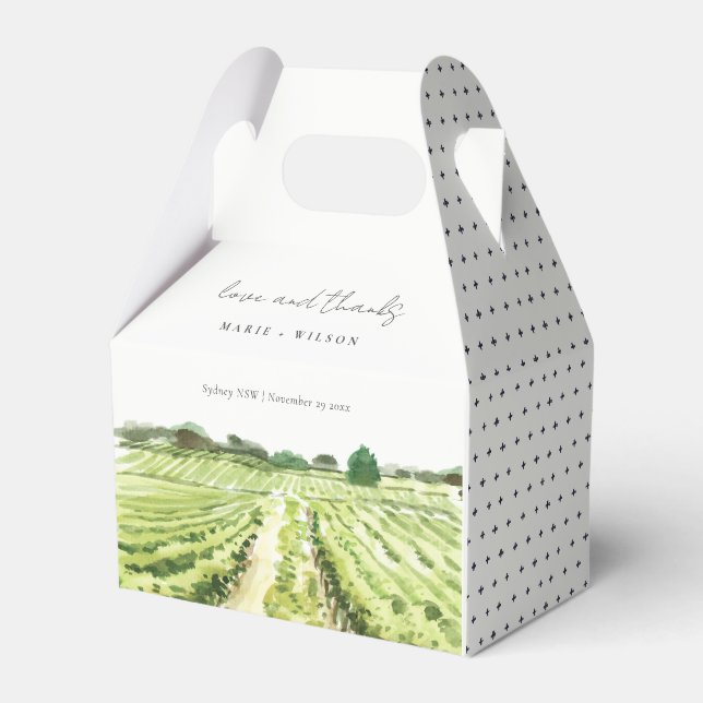 Elegant Watercolor Green Winery Vineyard Wedding Favor Box (Front Side)