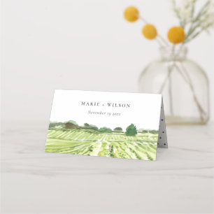 Elegant Watercolor Green Winery Vineyard Wedding Place Card
