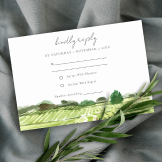 Elegant Watercolor Green Winery Vineyard Wedding RSVP Card