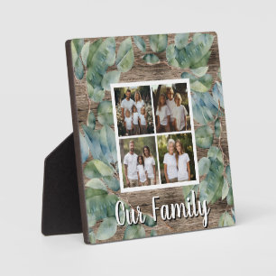 Elegant watercolor greenery 4 photo template plaque