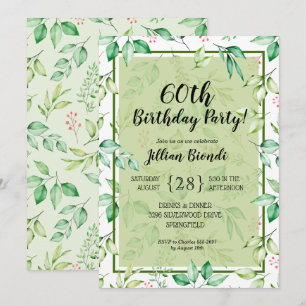 Elegant Watercolor Greenery Birthday Invitations