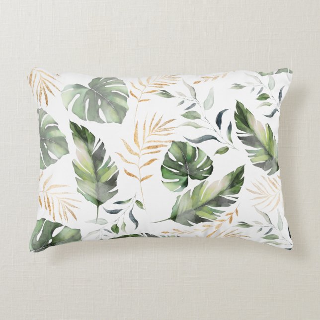 Elegant Watercolor Greenery Botanical Leaves Accent Pillow (Front)