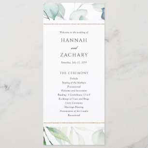 Elegant Watercolor Greenery Botanical Wedding Program