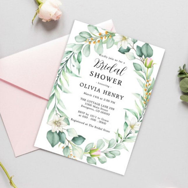 Elegant Watercolor Greenery Bridal Shower Invitation (Creator Uploaded)